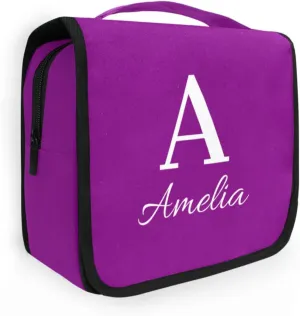 Sinestour Purple Custom Name Hanging Toiletry Bag Personalized Makeup Cosmetic Bag Large Capacity Travel Toiletry Organizer Cosmetic Case for Shaving Toiletries Brush Storage