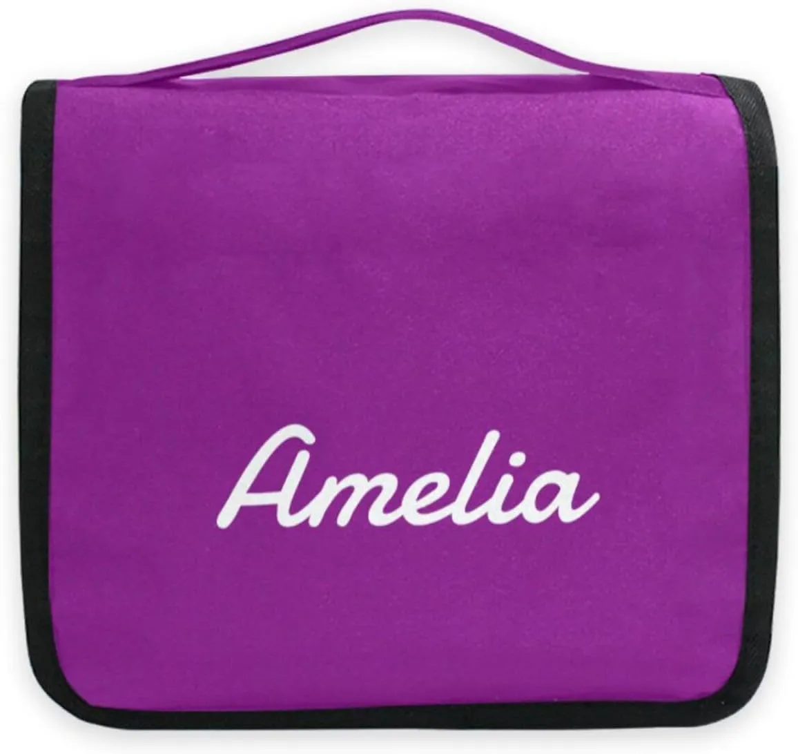 Sinestour Purple Custom Name Hanging Toiletry Bag Personalized Makeup Cosmetic Bag Travel Toiletry Organizer Large Capacity Cosmetic Case for Shaving Toiletries Brush Storage