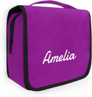 Sinestour Purple Custom Name Hanging Toiletry Bag Personalized Makeup Cosmetic Bag Travel Toiletry Organizer Large Capacity Cosmetic Case for Shaving Toiletries Brush Storage