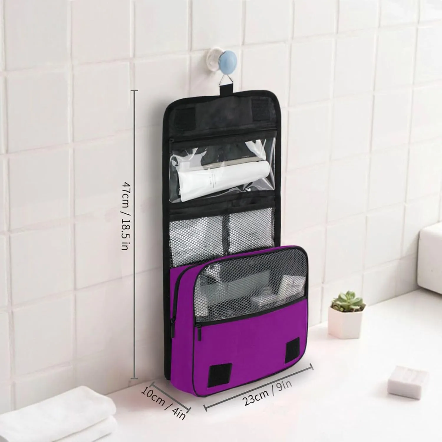 Sinestour Purple Custom Name Hanging Toiletry Bag Personalized Makeup Cosmetic Bag Travel Toiletry Organizer Large Capacity Cosmetic Case for Shaving Toiletries Brush Storage