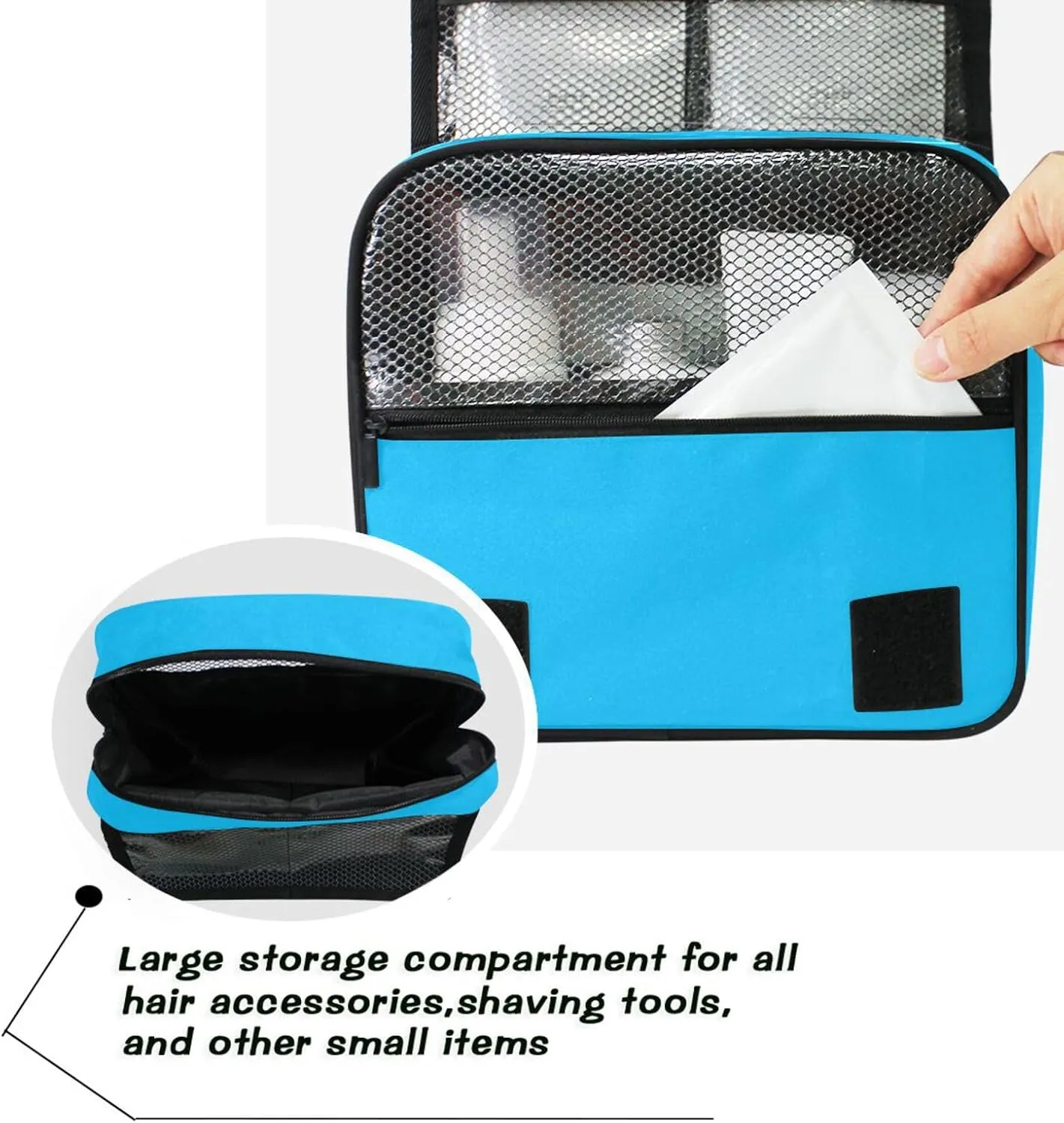Sinestour Sky Blue Custom Name Hanging Toiletry Bag Personalized Makeup Cosmetic Bag Large Capacity Travel Toiletry Organizer Cosmetic Case for Shaving Toiletries Brush Storage