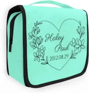 Sinestour Teal Custom Toiletry Bag Personalized Name Makeup Cosmetic Bag Travel Toiletry Organizer Large Capacity Cosmetic Case for Shaving Toiletries Brush Storage