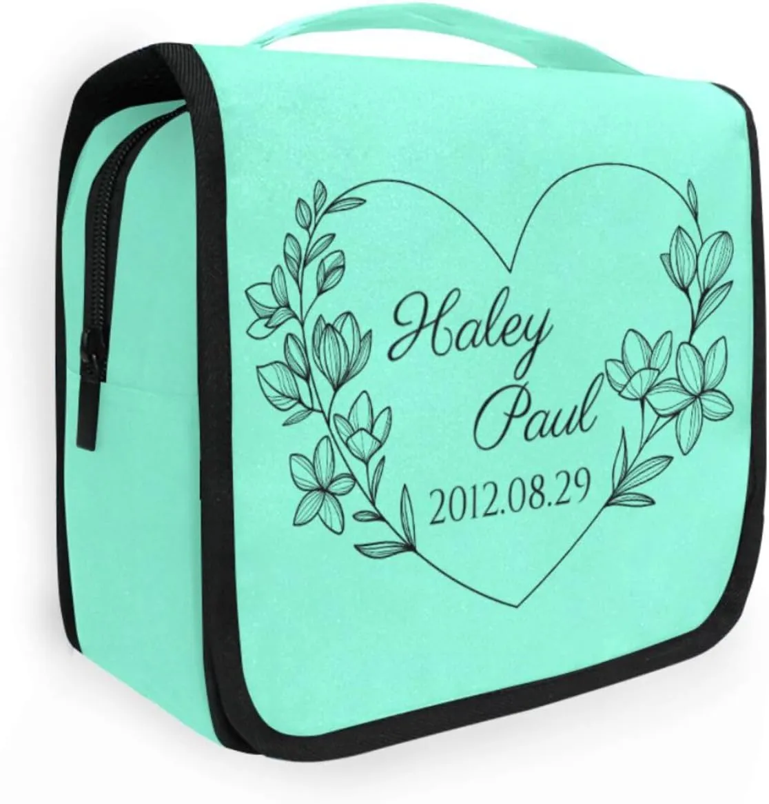 Sinestour Teal Custom Toiletry Bag Personalized Name Makeup Cosmetic Bag Travel Toiletry Organizer Large Capacity Cosmetic Case for Shaving Toiletries Brush Storage