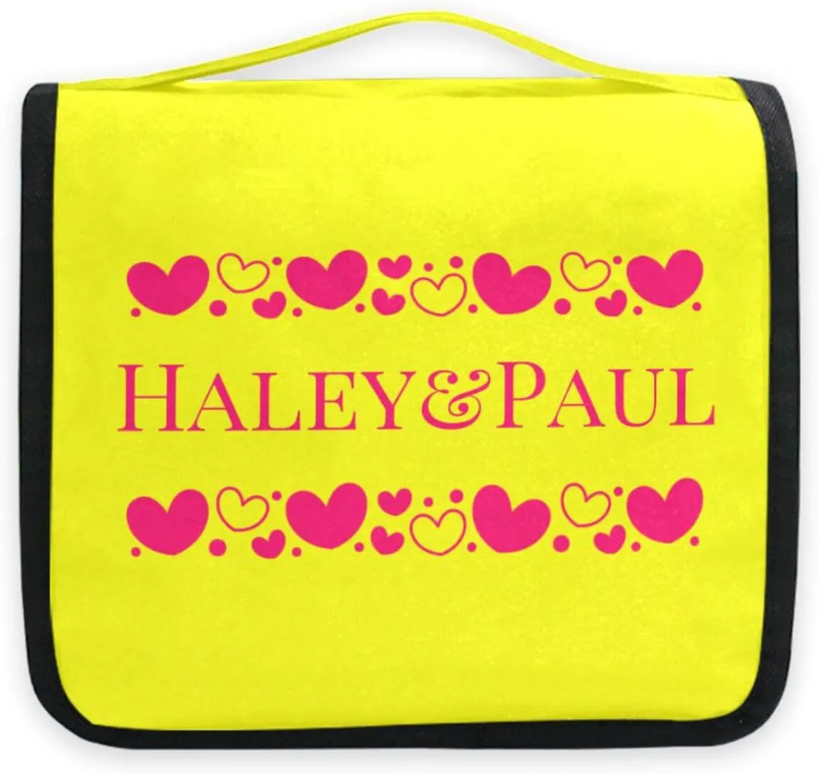 Sinestour Yellow Hearts Custom Hanging Toiletry Bag Personalized Name Large Capacity Cosmetic Case Bag Travel Toiletry Organizer for Travel Toiletries Storage