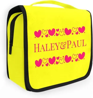 Sinestour Yellow Hearts Custom Hanging Toiletry Bag Personalized Name Large Capacity Cosmetic Case Bag Travel Toiletry Organizer for Travel Toiletries Storage