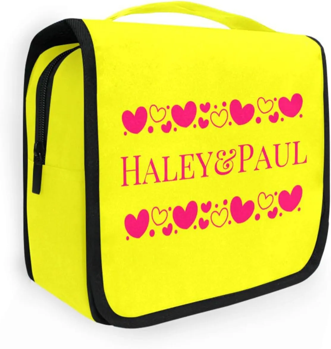 Sinestour Yellow Hearts Custom Hanging Toiletry Bag Personalized Name Large Capacity Cosmetic Case Bag Travel Toiletry Organizer for Travel Toiletries Storage