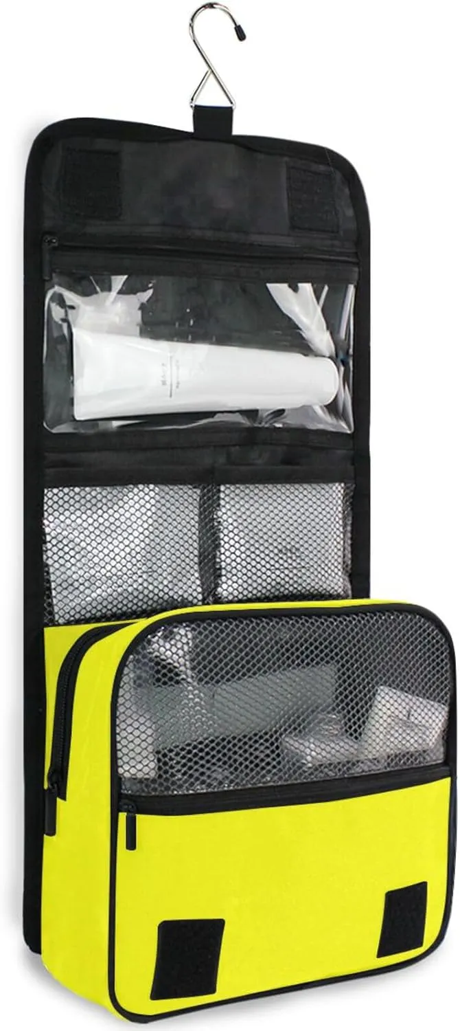 Sinestour Yellow Hearts Custom Hanging Toiletry Bag Personalized Name Large Capacity Cosmetic Case Bag Travel Toiletry Organizer for Travel Toiletries Storage