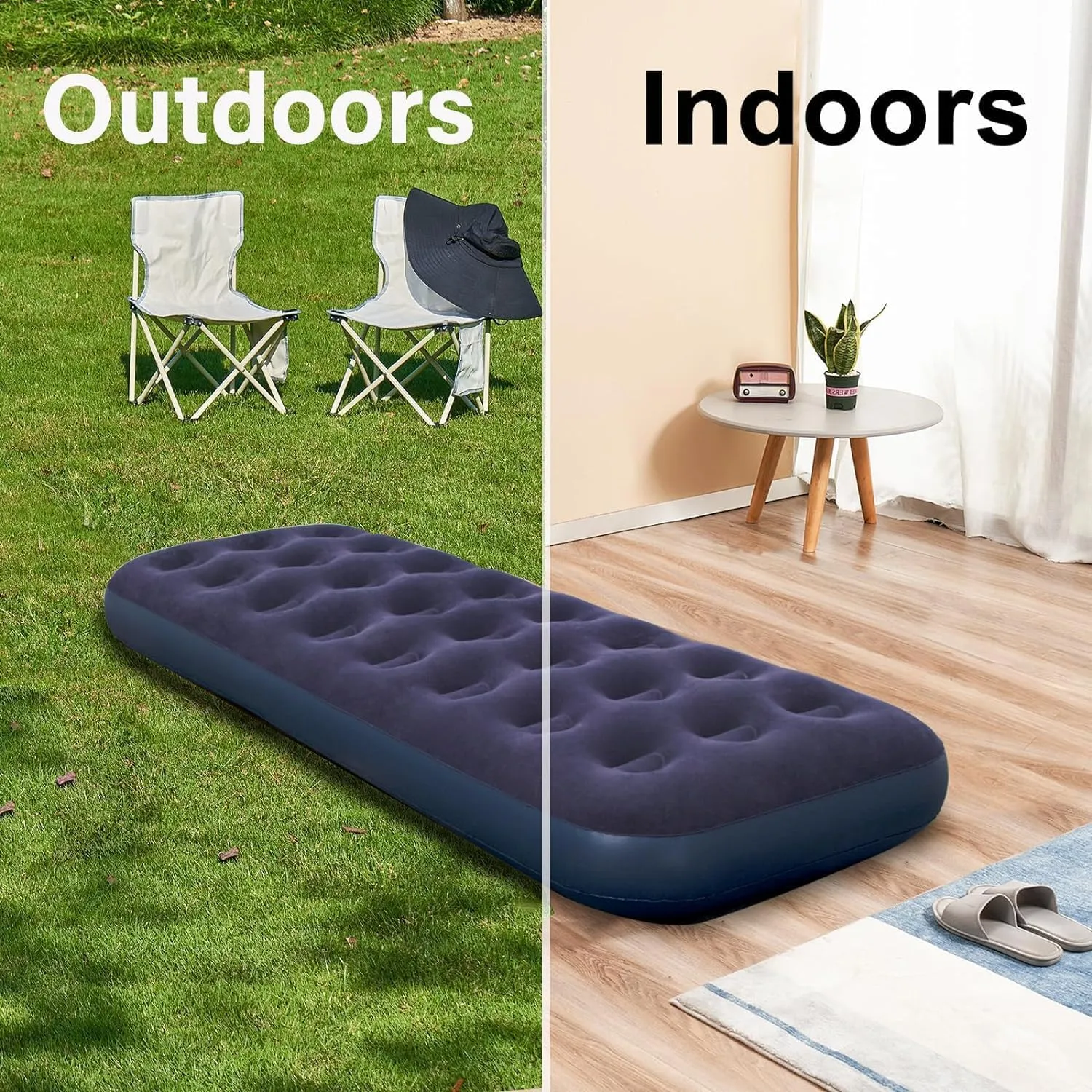 Single Size Air Mattress - Waterproof & Puncture-Resistant Inflatable Bed for Camping, Home & Travel - Portable Foldable Sleeping Pad with Comfortable Airbed Design 75"x30"x9"