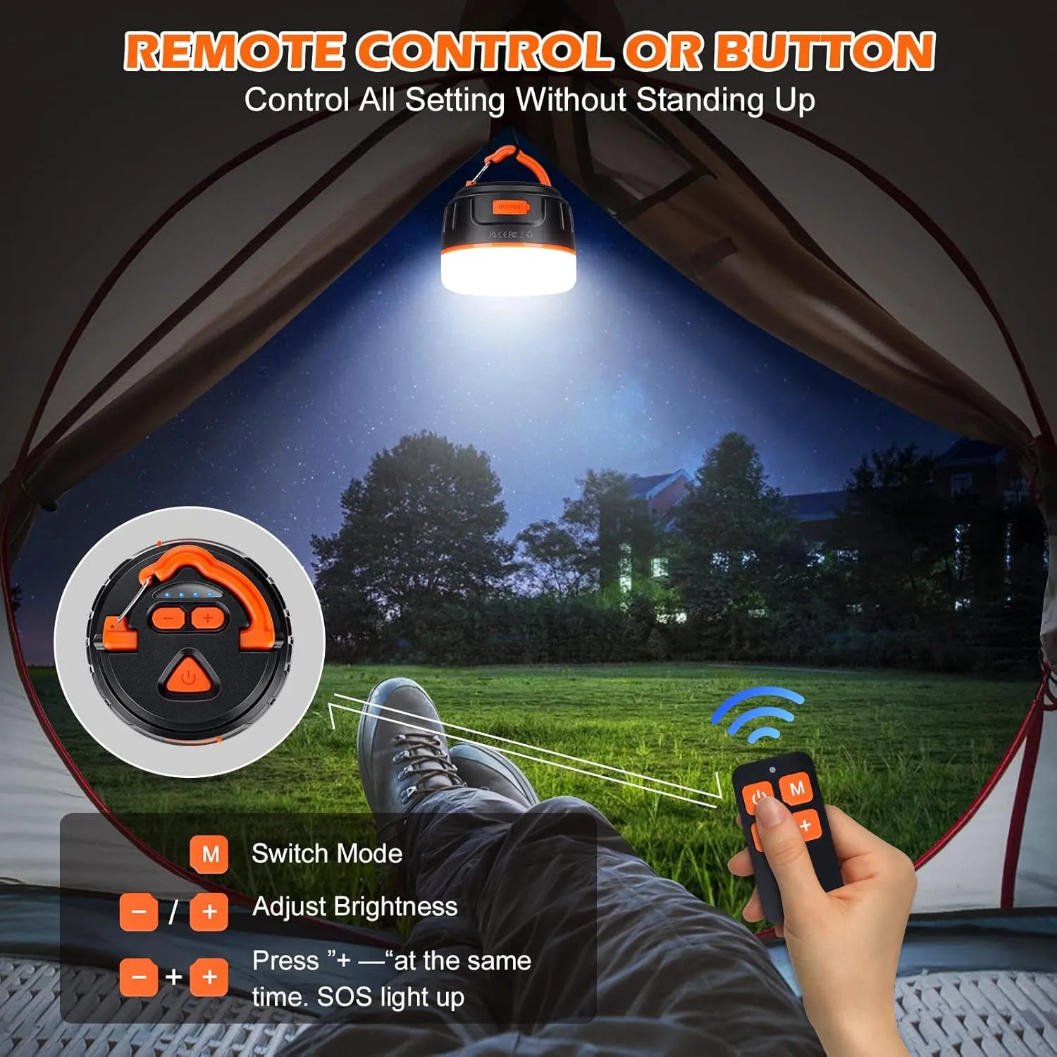 Sinvitron LED Camping Lantern Rechargeable with Remote Control - 1000LM 150H Runtime Tent Light, 5200mAh Water-Resistant Emergency Light for Hurricane Power Outages, Hiking Home