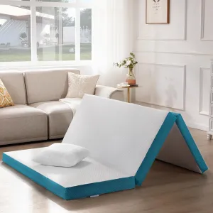 SINWEEK 4 Inch Folding Mattress Full Size with a Pillow Tri Folding Memory Foam Foldable Portable Floor Guest Bed for Camping and Sleeping with Storage Bag