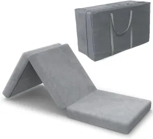 SINWEEK Tri-Folding Mattress Foam Topper 38 x 75 x 4 Inch Folding Pad with Removable Cover