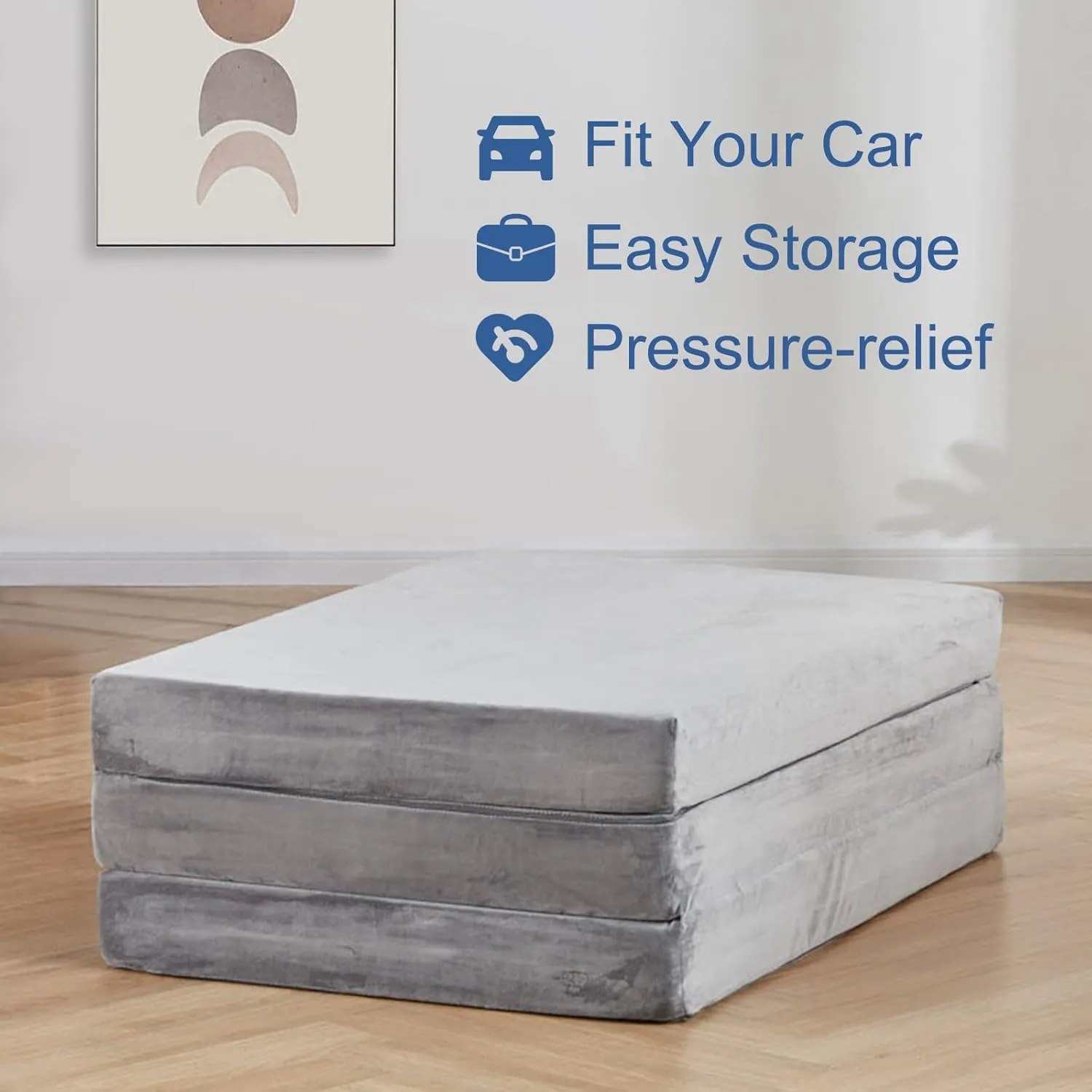 SINWEEK Tri-Folding Mattress Foam Topper 38 x 75 x 4 Inch Folding Pad with Removable Cover