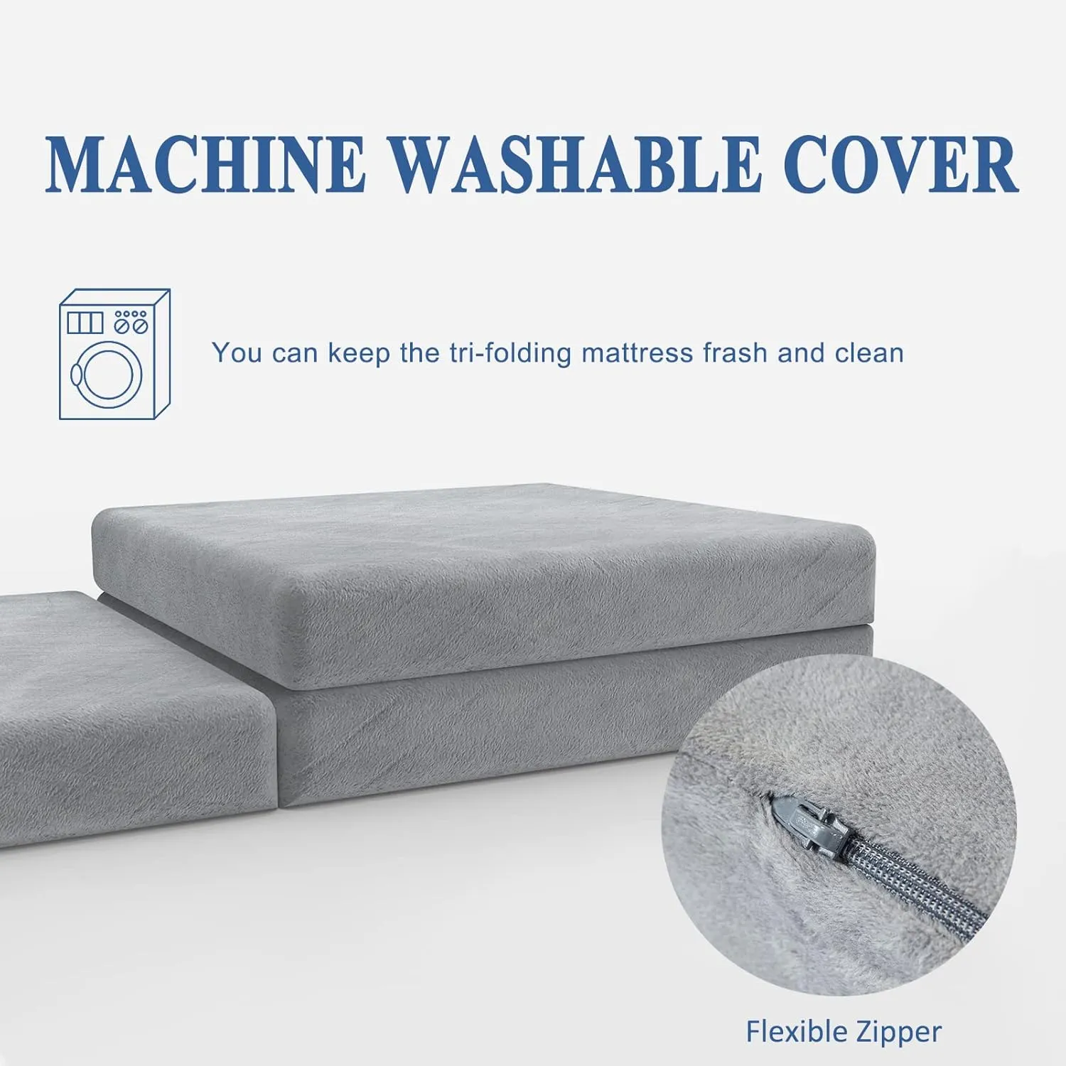 SINWEEK Tri-Folding Mattress Foam Topper 38 x 75 x 4 Inch Folding Pad with Removable Cover