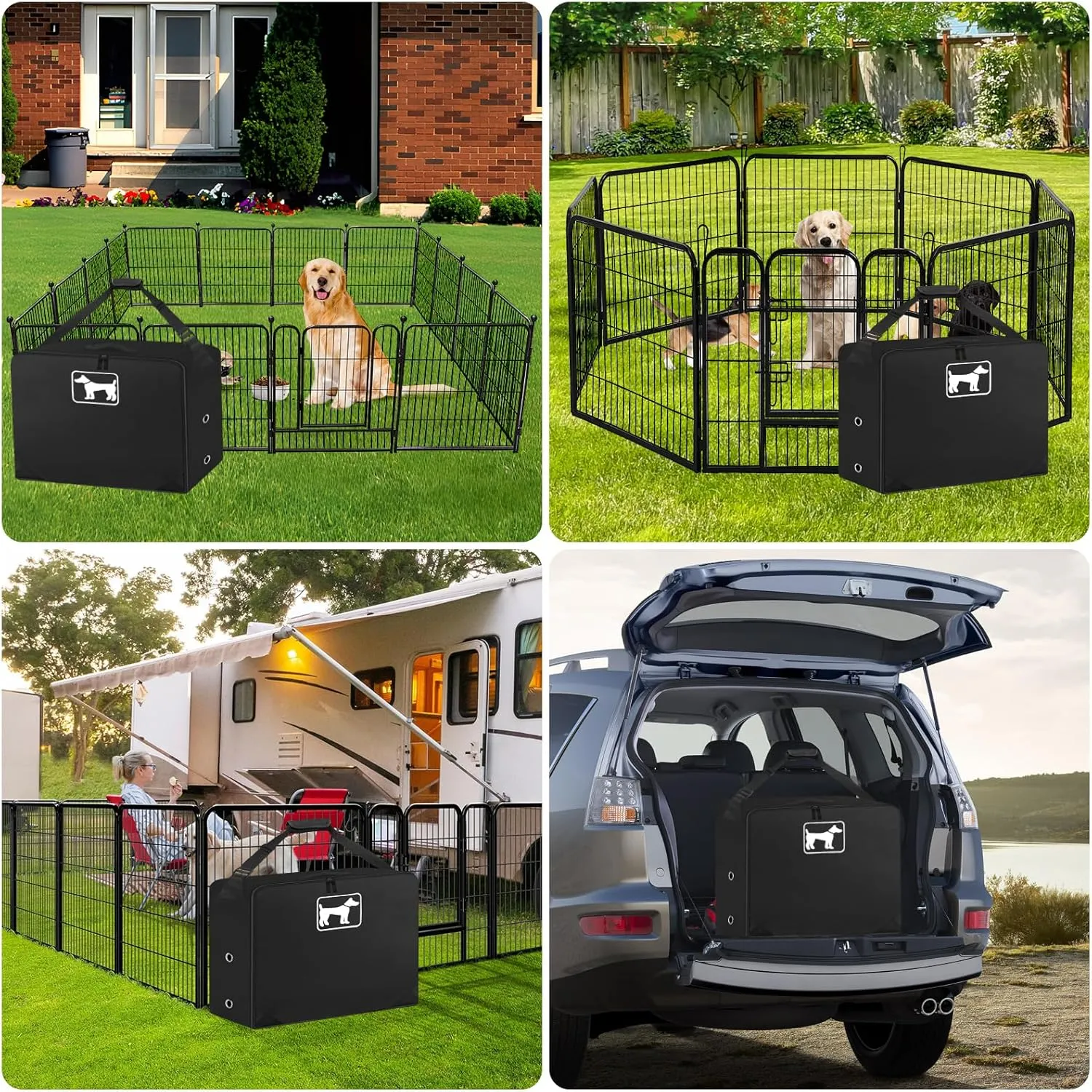 SIRUITON 2Pack Dog Playpen Storage Bag, Fits 24" H 8 Panels and 9 Stakes，Suitable for Foldable Exercise Pet Playpen, Dog Fence Travel Bag, with Reinforcing Plate & Shoulder
