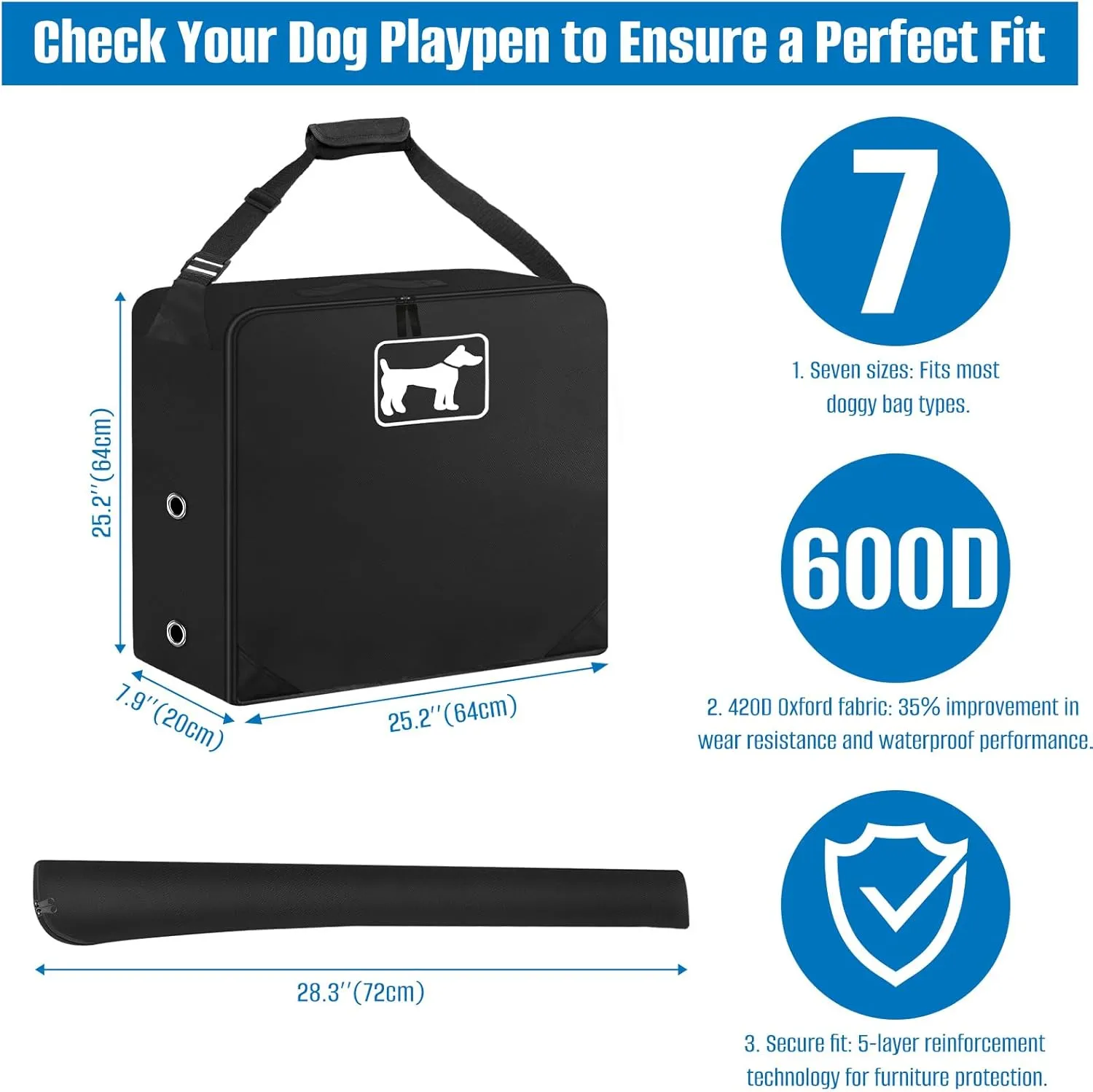 SIRUITON 2Pack Dog Playpen Storage Bag, Fits 24" H 8 Panels and 9 Stakes，Suitable for Foldable Exercise Pet Playpen, Dog Fence Travel Bag, with Reinforcing Plate & Shoulder