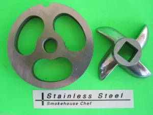 Size 8 SET Sausage Stuffer plate AND knife for Meat Grinder LEM Cabelas & others