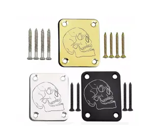Skull Head Custom Engraved Stainless Steel Guitar Neck Plate Custom Engraved Stainless Steel Guitar Neck Plate Gift For Dad Gift For Nephew Gift For Granddad (Black)