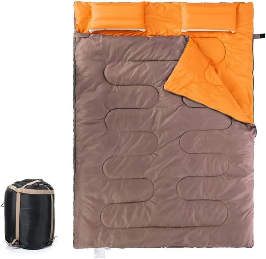 Sleeping Bags 2 Person Winter Sleeping Bag Inflatable Ultra Light Cotton Down Padding Outdoor Sleeping Bag (Orange)