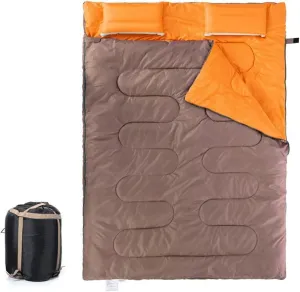 Sleeping Bags 2 Person Winter Sleeping Bag Inflatable Ultra Light Cotton Down Padding Outdoor Sleeping Bag (Orange)
