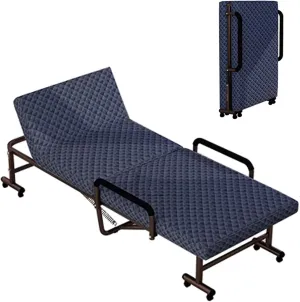 Sleeping Cots for Adults with Wheels 6-Position Backrest Adjustment, Foldable Bed with Mattress and Armrests Space Saving, max Loading of 661lbs(Blue)
