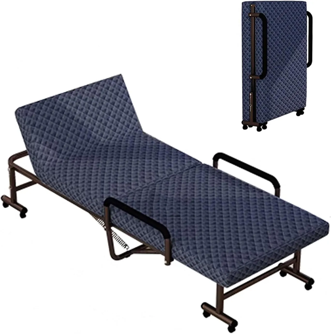 Sleeping Cots for Adults with Wheels 6-Position Backrest Adjustment, Foldable Bed with Mattress and Armrests Space Saving, max Loading of 661lbs(Blue)
