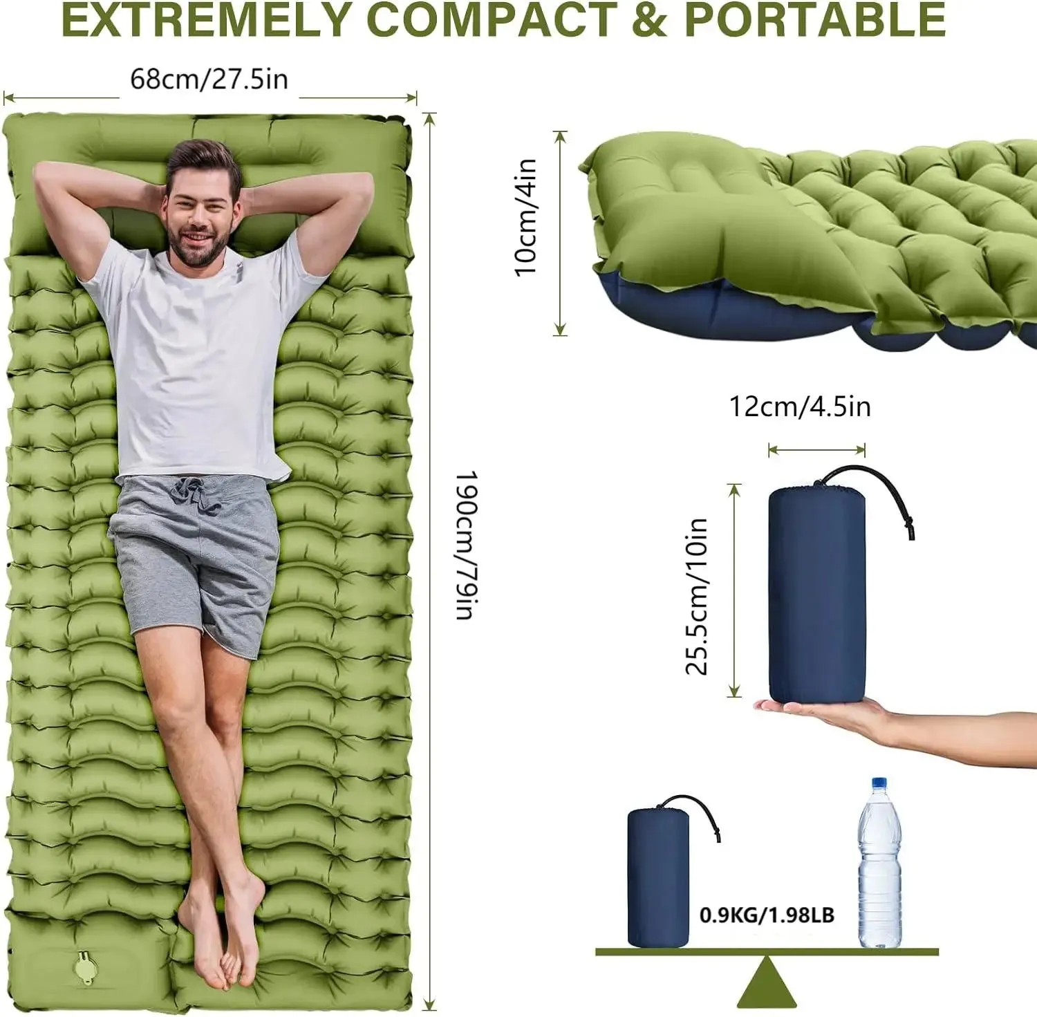 Sleeping Pad, Extra Thick 4inch Inflatable Camping Sleeping Pad, Built-in Presser Foot Pillow
