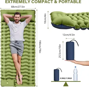 Sleeping Pad, Extra Thick 4inch Inflatable Camping Sleeping Pad, Built-in Presser Foot Pillow