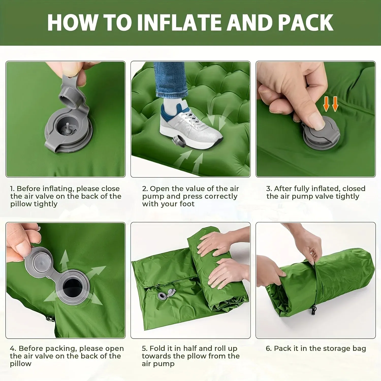 Sleeping Pad, Extra Thick 4inch Inflatable Camping Sleeping Pad, Built-in Presser Foot Pillow