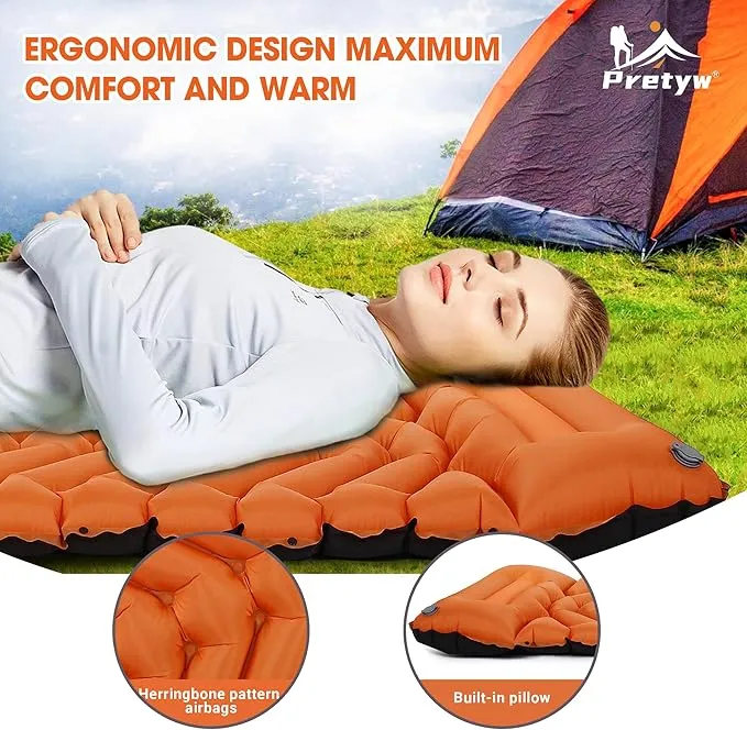 Sleeping Pad for Camping - Ultralight Camping Mattress with Pillow, Built-in Foot Pump, Compact Self-Inflatable Portable Camping Mat for Backpacking, Hiking, Car Traveling, Beach, Tent