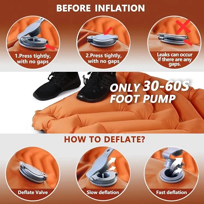 Sleeping Pad for Camping - Ultralight Camping Mattress with Pillow, Built-in Foot Pump, Compact Self-Inflatable Portable Camping Mat for Backpacking, Hiking, Car Traveling, Beach, Tent