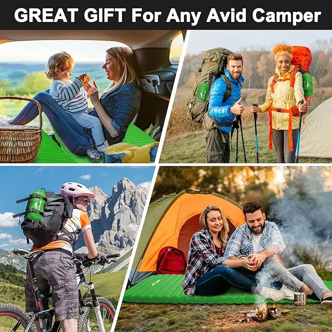 Sleeping Pad for Camping - Ultralight Inflatable Sleeping Mat for Camping Backpacking Hiking Tent Traveling - Portable Compact Lightweight Waterproof Air Mattress with Inflating Bag - Green