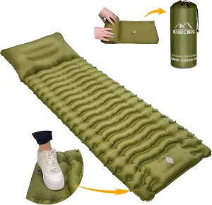 Sleeping Pad for Camping,Camping Air Mattress with Built in Pump,Compact Ultralight Durable Self Inflatable Sleeping Mat,Size：77'' X 26.5'' Thickness 3.8'',Green-Single