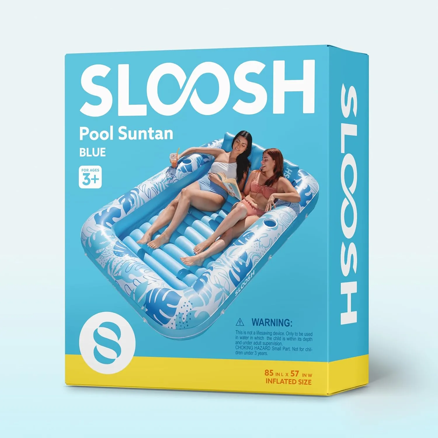SLOOSH Inflatable Tanning Pool Lounger Float, 85" x 57" Extra Large Pool Floats Adult with Pillow, 4 in 1 Suntan Tub Raft Floatie,Sunbathing Bed Lounge for Water Blow Up Ball Pit Party Gifts, XL-Blue