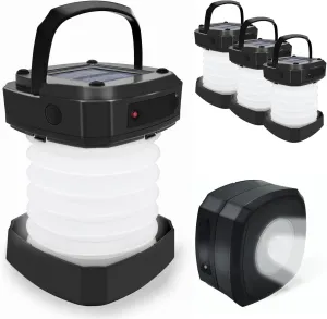 Solar Collapsible Lantern,3-Pack Collapsible LED Camping Lantern,Portable USB Rechargeable Lamp for Power Outages,Emergencies,Hurricanes,Tent Lighting,Hiking,Backpacking Gear(Black)