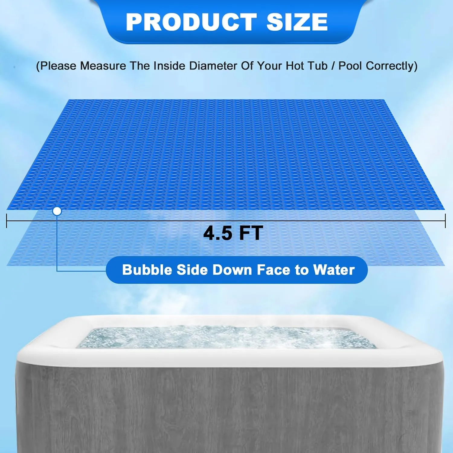 Solar Hot Tub Spa Bubble Covers Blanket 4.5 x 4.5 FT for Square Inflatable Hot Tub Spa Pool Thermal Insulation Floating Bubble Wrap Covers (136 x 136cm)