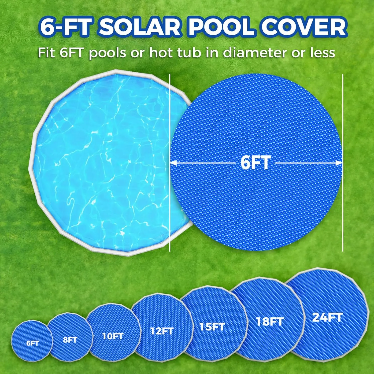 Solar Pool Cover 6 Ft Round Solar Blanket for Above Ground Inground Pools, Hot Tub SPA Bubble Wrap Pool Cover Protector, 12 Mil Circle Thermal Covers Floating Blanket Mat for Swimming Pools