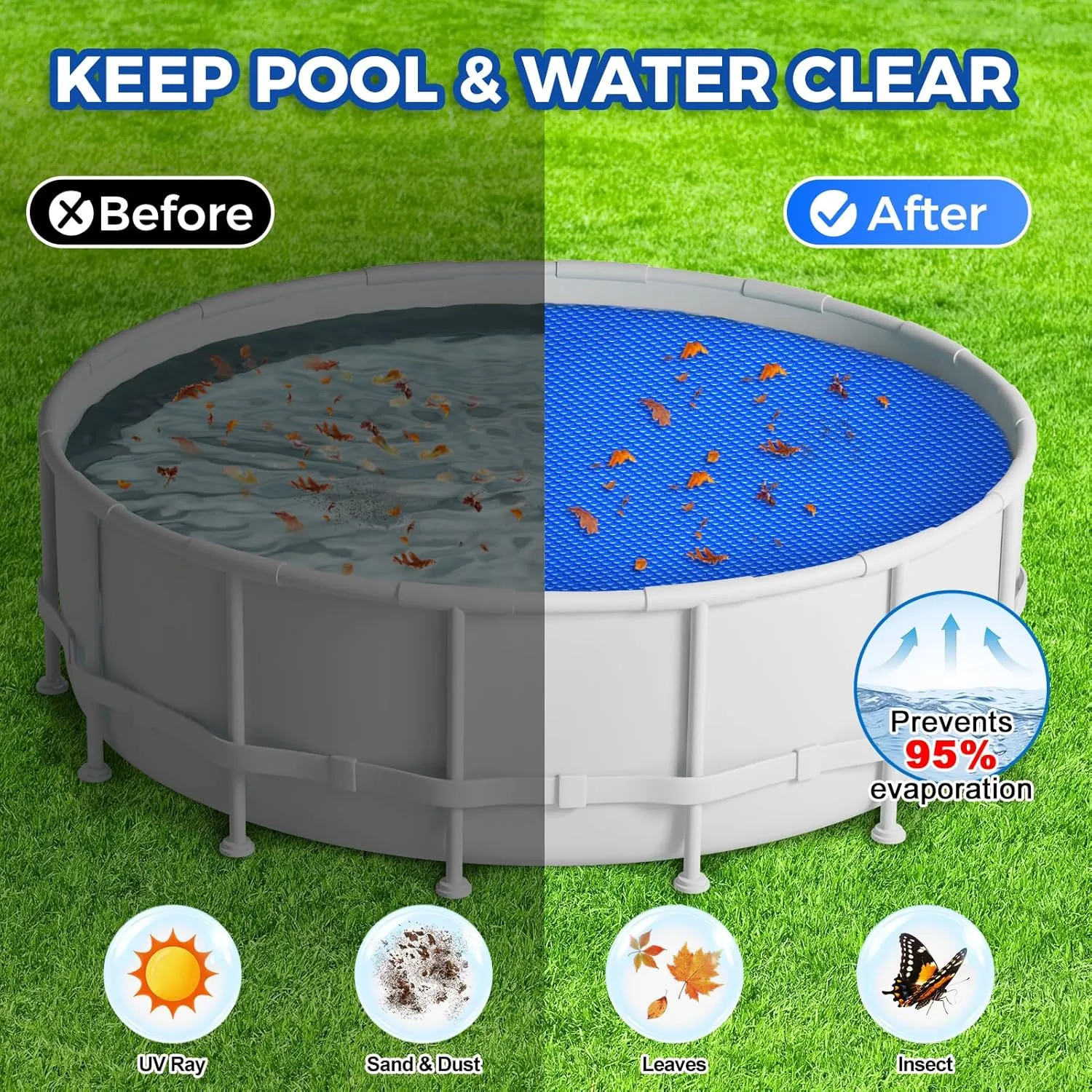Solar Pool Cover 6 Ft Round Solar Blanket for Above Ground Inground Pools, Hot Tub SPA Bubble Wrap Pool Cover Protector, 12 Mil Circle Thermal Covers Floating Blanket Mat for Swimming Pools