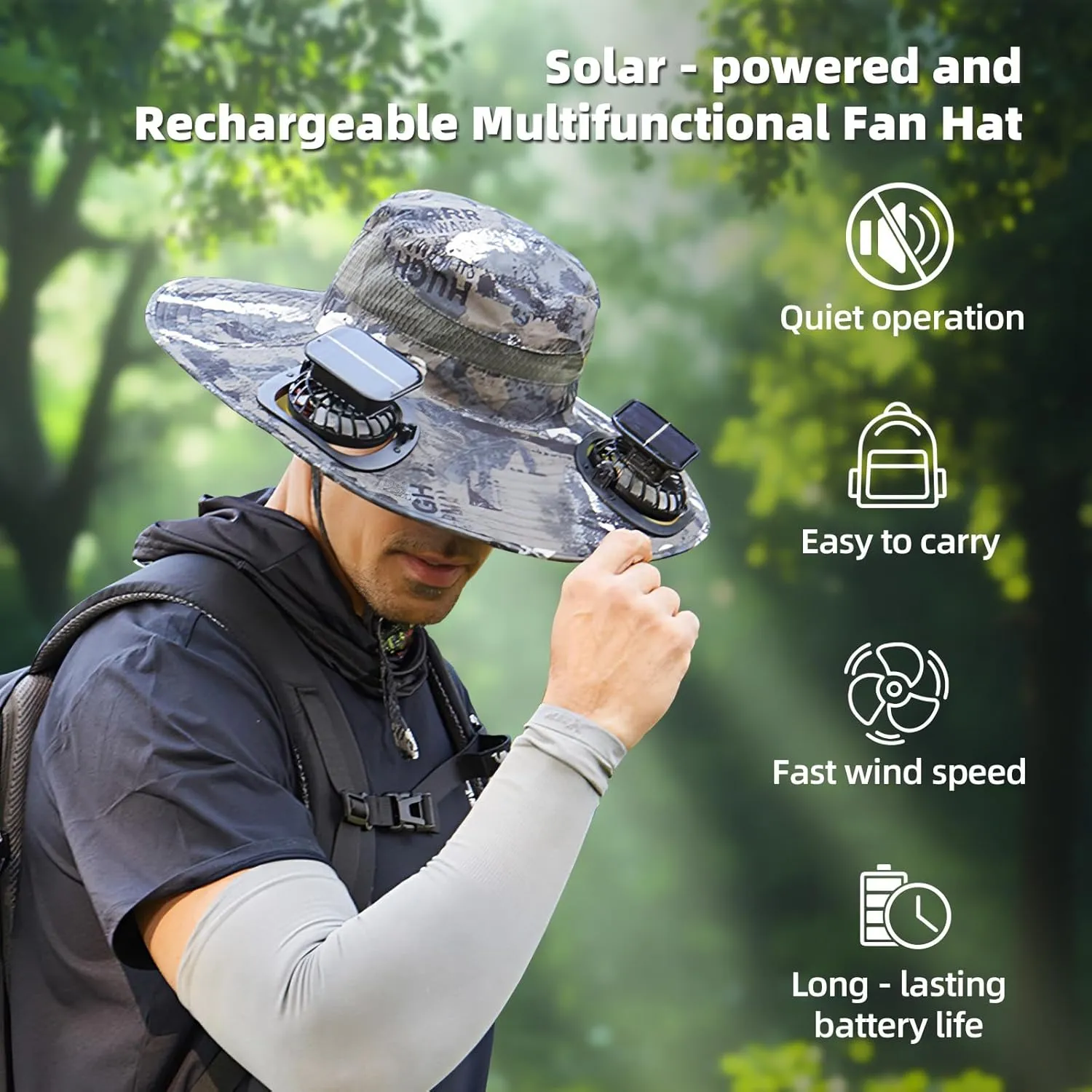 Solar Powered Fishing Hat with Built-in Cooling Fan – UPF 50  Sun Protection, Adjustable & Breathable for Men & Women