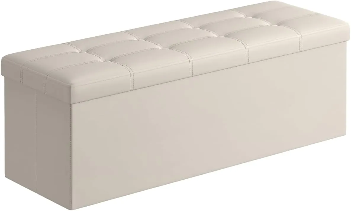 SONGMICS Puff Almacenaje, Banco de Almacenamiento, 38 x 110 x 38 cm, Soporta hasta 300 kg, para Sala de Estar, Dormitorio, Entrada, Beige MLSF70M