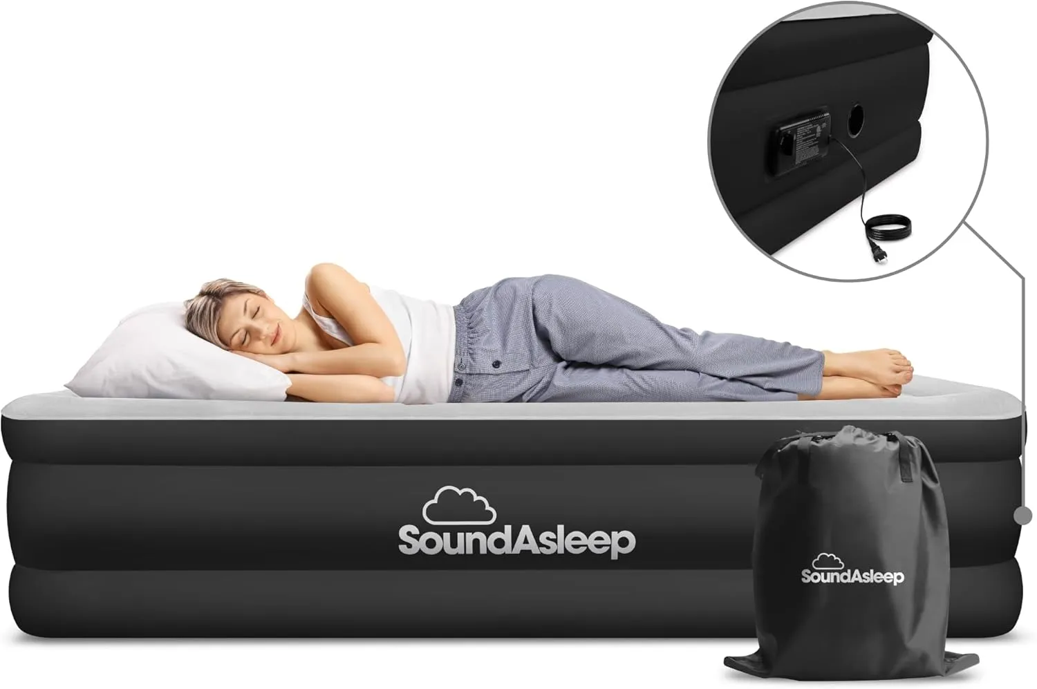 SoundAsleep Dream Series Luxury Air Mattress with ComfortCoil Technology & Built-in High Capacity Pump for Home & Camping- Double Height, Adjustable, Inflatable Blow Up, Portable - Twin XL Size