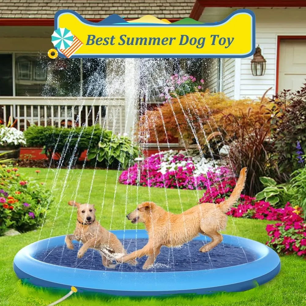 Splash Pad, 67in Anti-Slip Splash Pad for Kids Dogs 0.58mm Thickened Dog Pool Splash Sprinkler Pad Durable Summer Outdoor Water Toys for Baby Toddler Boys Girls Pet