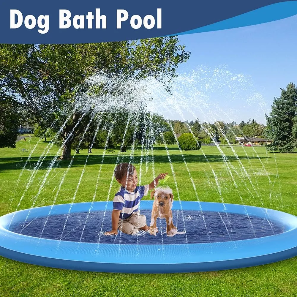 Splash Pad, 67in Anti-Slip Splash Pad for Kids Dogs 0.58mm Thickened Dog Pool Splash Sprinkler Pad Durable Summer Outdoor Water Toys for Baby Toddler Boys Girls Pet