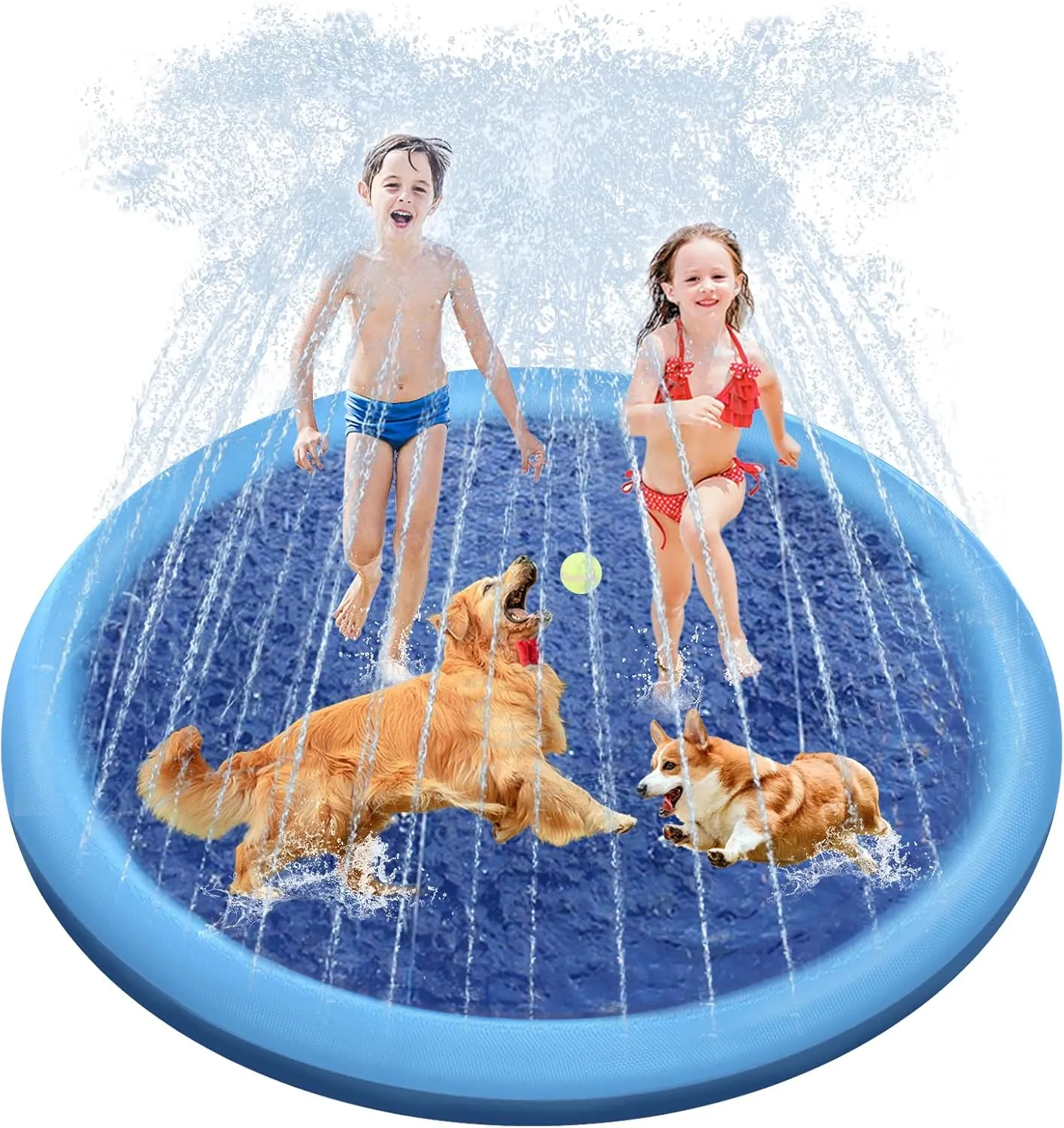 Splash Pad, 67in Anti-Slip Splash Pad for Kids Dogs 0.58mm Thickened Dog Pool Splash Sprinkler Pad Durable Summer Outdoor Water Toys for Baby Toddler Boys Girls Pet