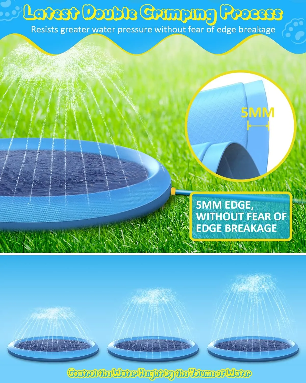 Splash Pad, 67in Anti-Slip Splash Pad for Kids Dogs 0.58mm Thickened Dog Pool Splash Sprinkler Pad Durable Summer Outdoor Water Toys for Baby Toddler Boys Girls Pet
