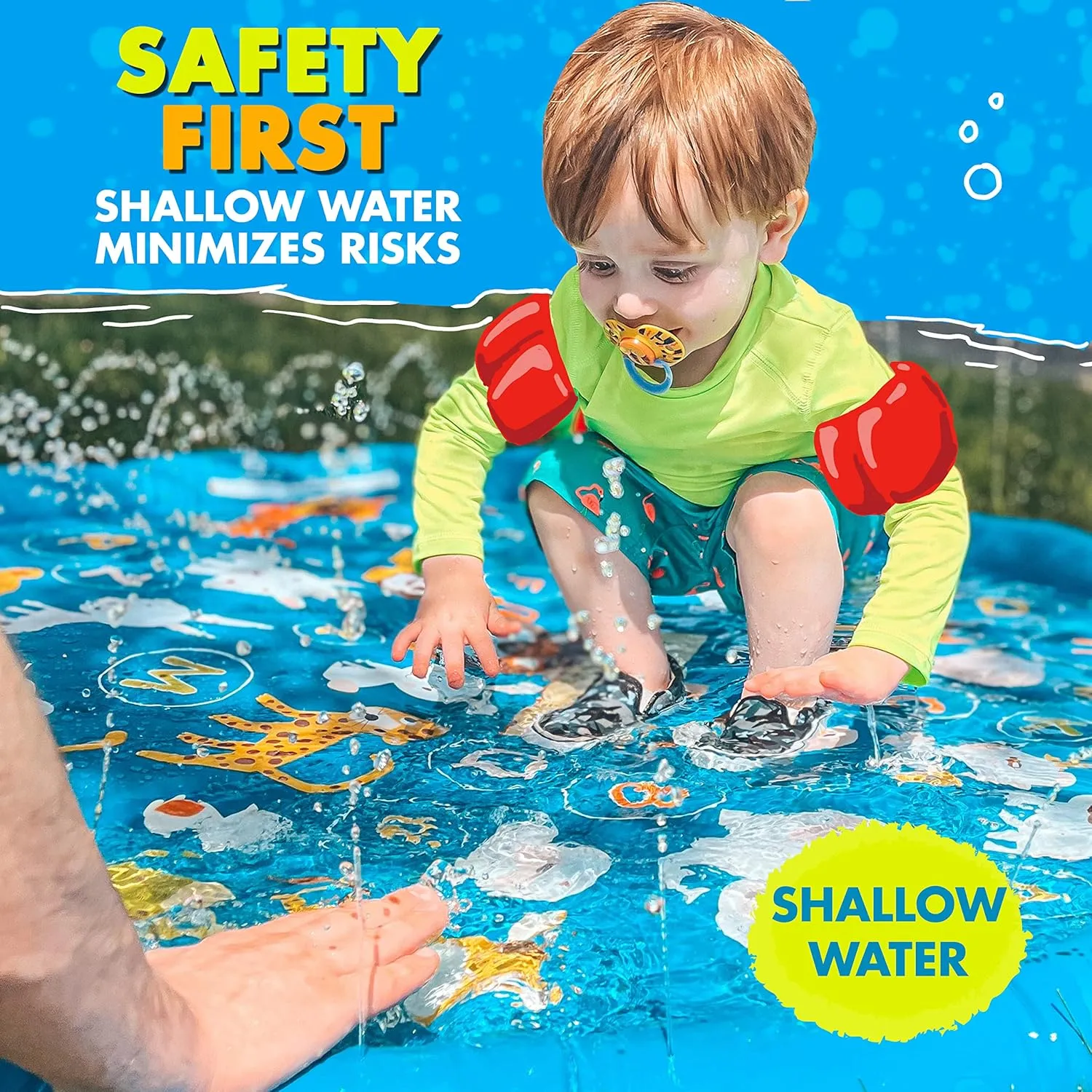 SplashEZ 3-in-1 Splash Pad, Sprinkler for Kids & Baby Pool for Learning – Toddler Sprinkler Pool, 60’’ Outside Water Toys – “from A to Z” Outdoor Play Mat for Babies & Toddlers
