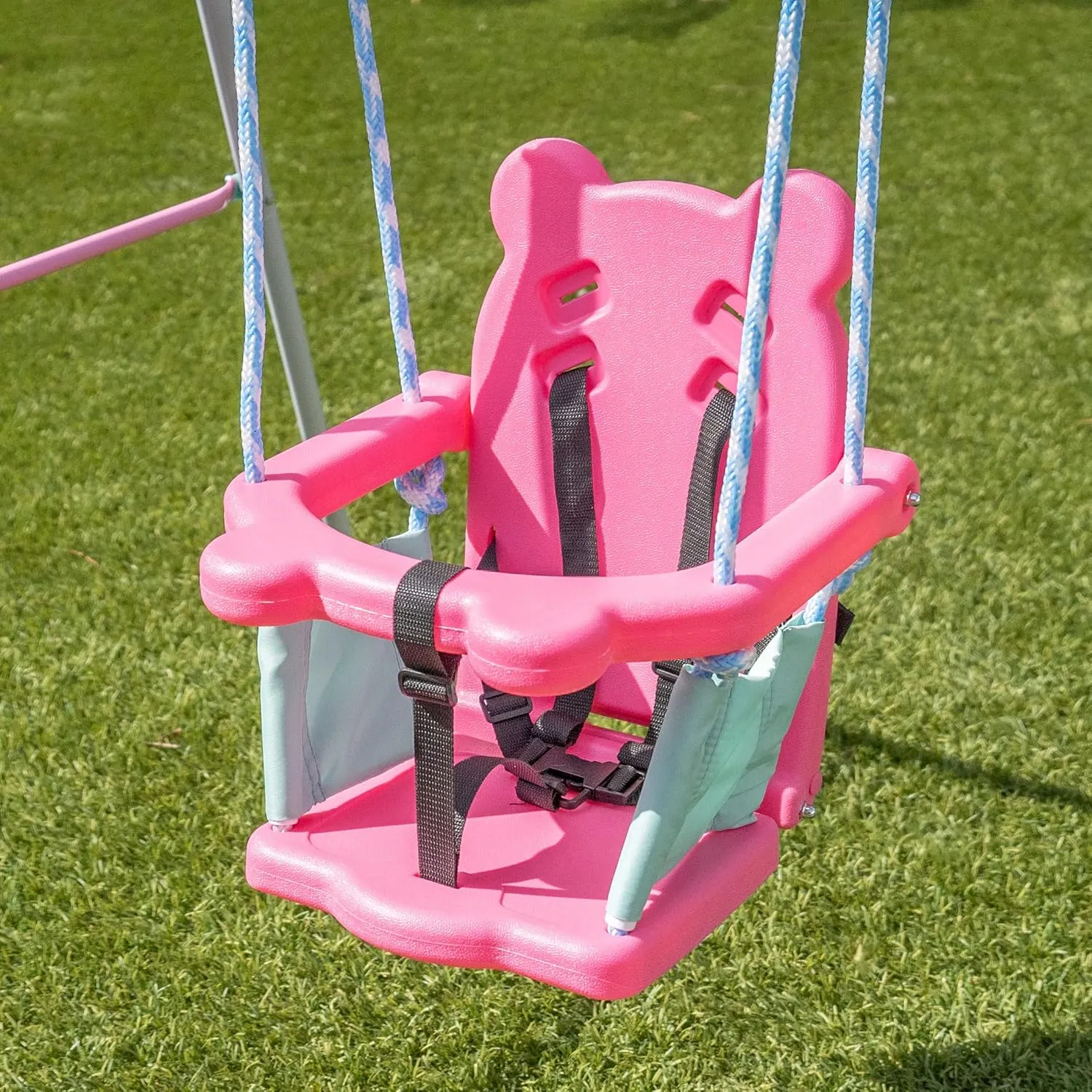Sportspower FNS-003 My 1st Toddler Swing: Heavy-Duty Baby Indoor/Outdoor Swing Set with Safety Harness, Capacity - 50 lbs and Ages 9-36 Months, Pink/Pale Green