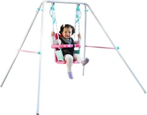 Sportspower FNS-003 My 1st Toddler Swing: Heavy-Duty Baby Indoor/Outdoor Swing Set with Safety Harness, Capacity - 50 lbs and Ages 9-36 Months, Pink/Pale Green