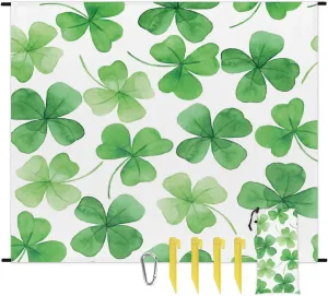 St Patricks Day Beach Blanket, Sandproof Beach Mat, 68 x 59 Waterproof Quick Drying Sand Free Mat with 4 x Ground Spikes for Outdoor Travel Camping Hiking, Shamrocks