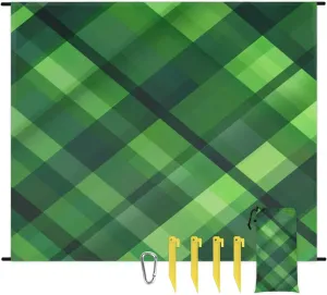 St Patricks Day Beach Blanket, Sandproof Beach Mat, Adults Waterproof Quick Drying Sand Free Mat with 4 x Ground Spikes for Outdoor Travel Camping Hiking, Green Plaid