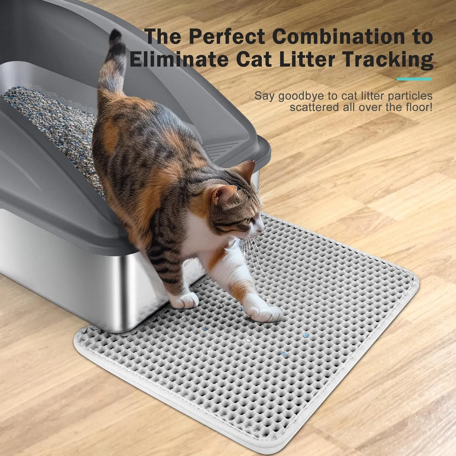 Stainless Steel Cat Litter Box with Lid | XL Extra Large Litter Box for Big Cats | Metal Litter Boxs High Sided | Enclosed Anti-Urine Leakage, Include Litter Mat and All-Metal Litter Scoop